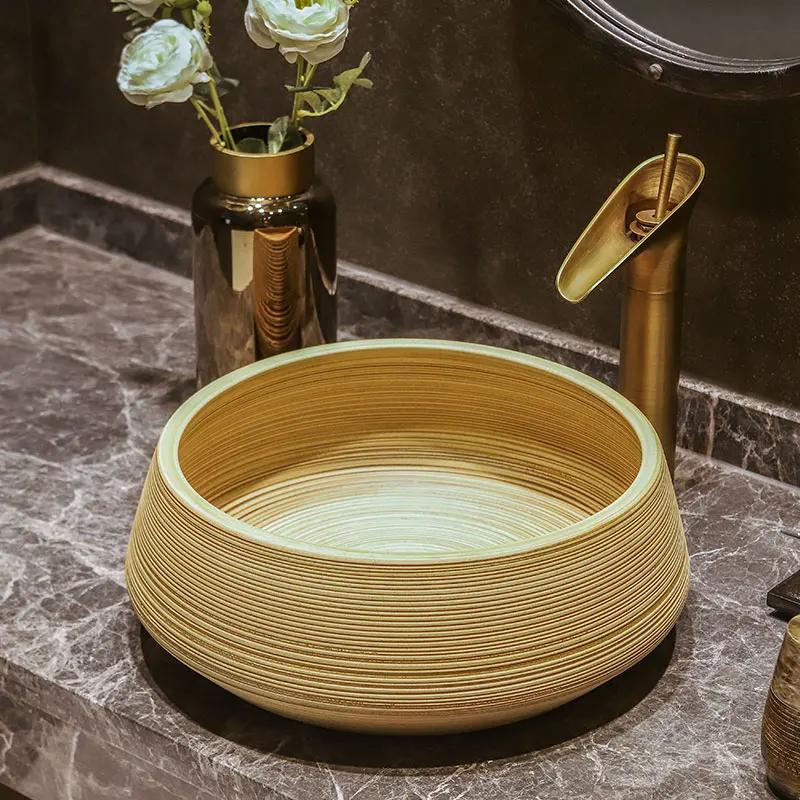 chinese Glazed Art Counter Top ceramic bathroom sinks wash basin porcelain vintage vanity sink
